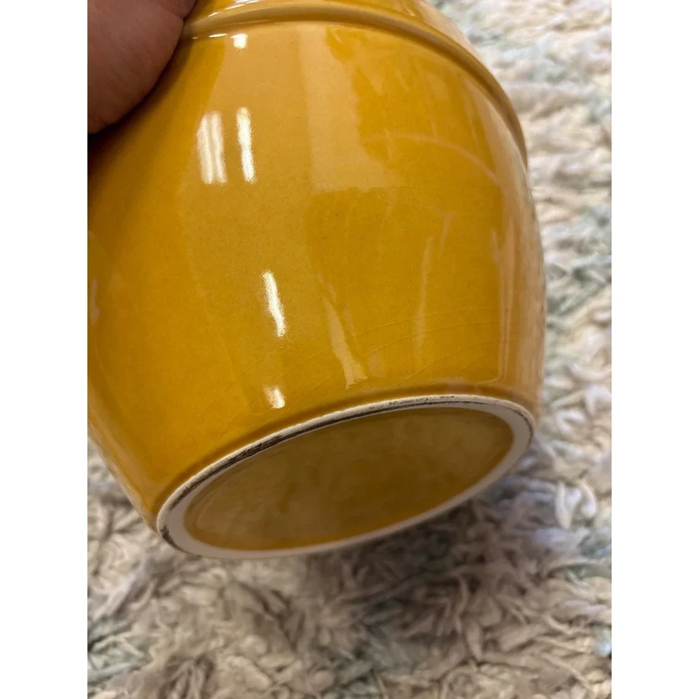 Vintage Mustard Yellow Ceramic Mixing Bowl Glossy Ochre Serving Bowl 8.5 Inch